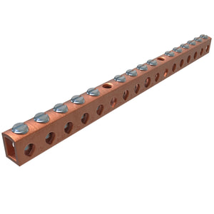 ILSCO D167-14-EC Copper Neutral Bar, Conductor Range 4-14 Main, 6-14 Tap, 15 Ports, 1/bag