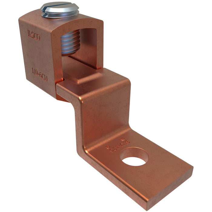 ILSCO SLU-125-EC Copper Mechanical Lug Offset, Conductor Range 1/0-6, 1 Port, 1 Hole, 1/4in Bolt Size, UL, CSA, 3/bag