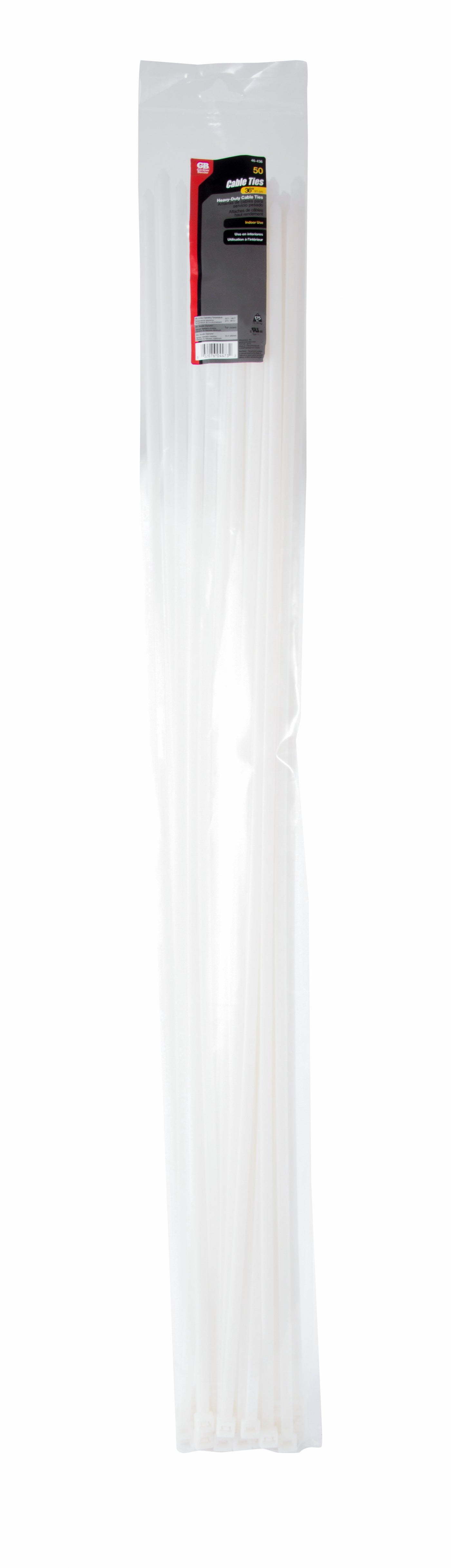 Plastic Zip Cable Ties - 36 White/Natural, 50 lb. Tensile Break Strength