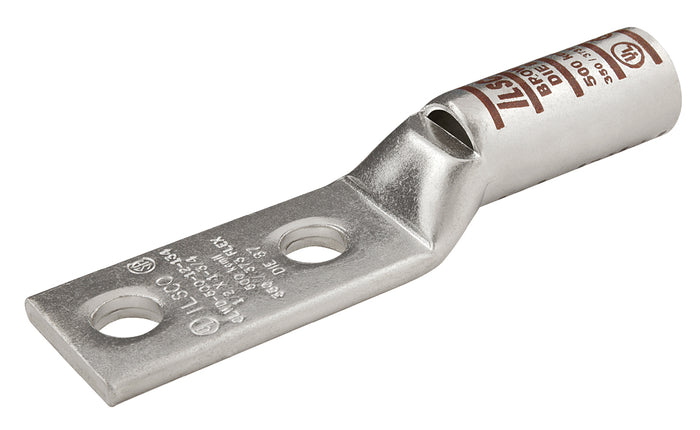 ILSCO CLWD-350-12-134-EC Surecrimp Copper Compression Lug, Conductor Size 350, 2 Holes, 1/2in Bolt Size, 1-3/4in Hole Spacing, Long Barrel, Sight Window, Tin Plated, UL, CSA, 1/bag