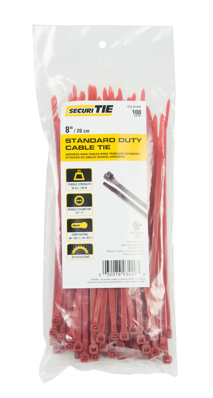 Gardner Bender CT8-50100R Cable Tie 8" 50lb Red; 100/Bag