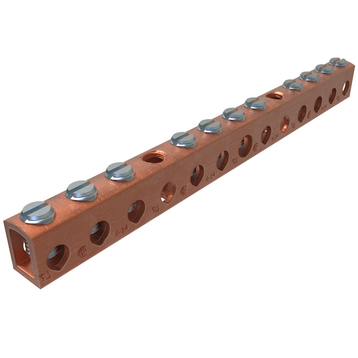 ILSCO D167-10-EC Copper Neutral Bar, Conductor Range 4-14 Main, 6-14 Tap, 11 Ports, 1/bag