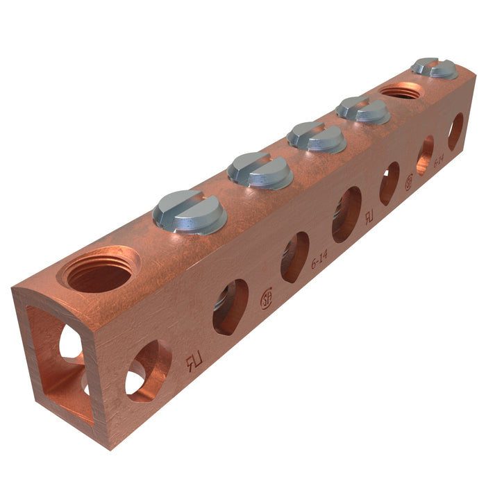 ILSCO D167-4-EC Copper Neutral Bar, Conductor Range 4-14 Main, 6-14 Tap, 5 Ports, 1/bag