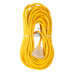 Bergen Industries OC1001233T Extension Cord 100ft  SJTW Yellow  12/3  Lighted End  Triple Tap