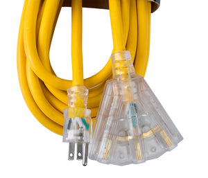 Bergen Industries OC251233T Extension Cord 25ft  SJTW Yellow  12/3  Lighted End  Triple Tap