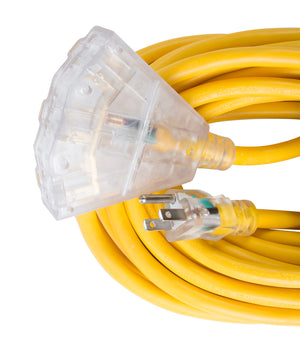 Bergen Industries OC501233T Extension Cord 50ft  SJTW Yellow  12/3  Lighted End  Triple Tap