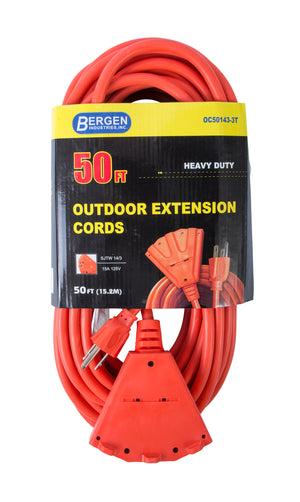 Bergen Industries OC501433T Extension Cord 50ft  SJTW Orange  14/3  Triple Tap