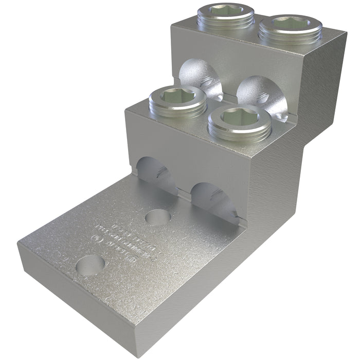 ILSCO PB4-600-EC Aluminum Panelboard Lug, Dual Rated, Conductor Range 600-2, 4 Ports, 2 Holes, 1/2in Bolt Size, 1-3/4in Hole Spacing, Tin Plated, UL, CSA, 1/bag