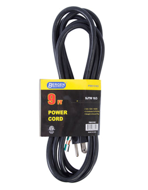 Bergen Industries PS913163 Power Supply SJTW Black 9ft 16/3 13A Straight Plug